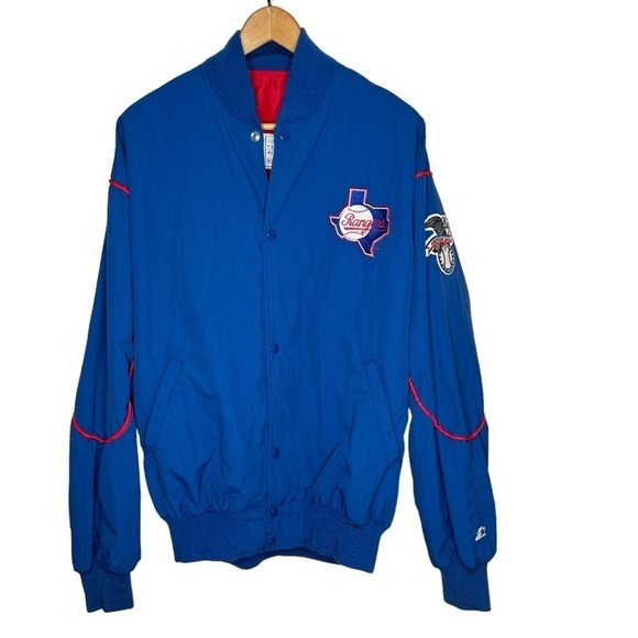 Vtg Starter X Texas Rangers Bomber Jacket Size XL Baseball 1990’s Blue - Picture 1 of 8